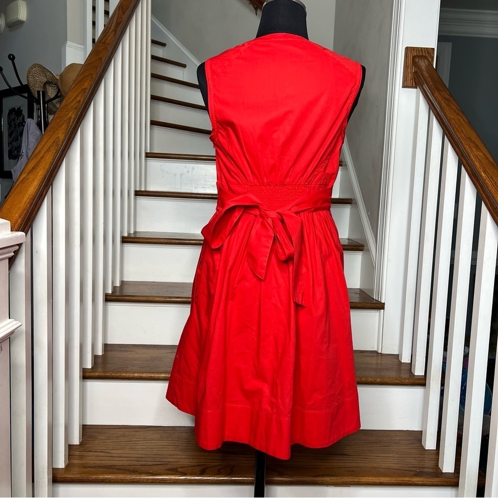 Anthropologie Maeve Adrian Red Midi Sleeveless Smocked Shirt Dress - Picture 6 of 9